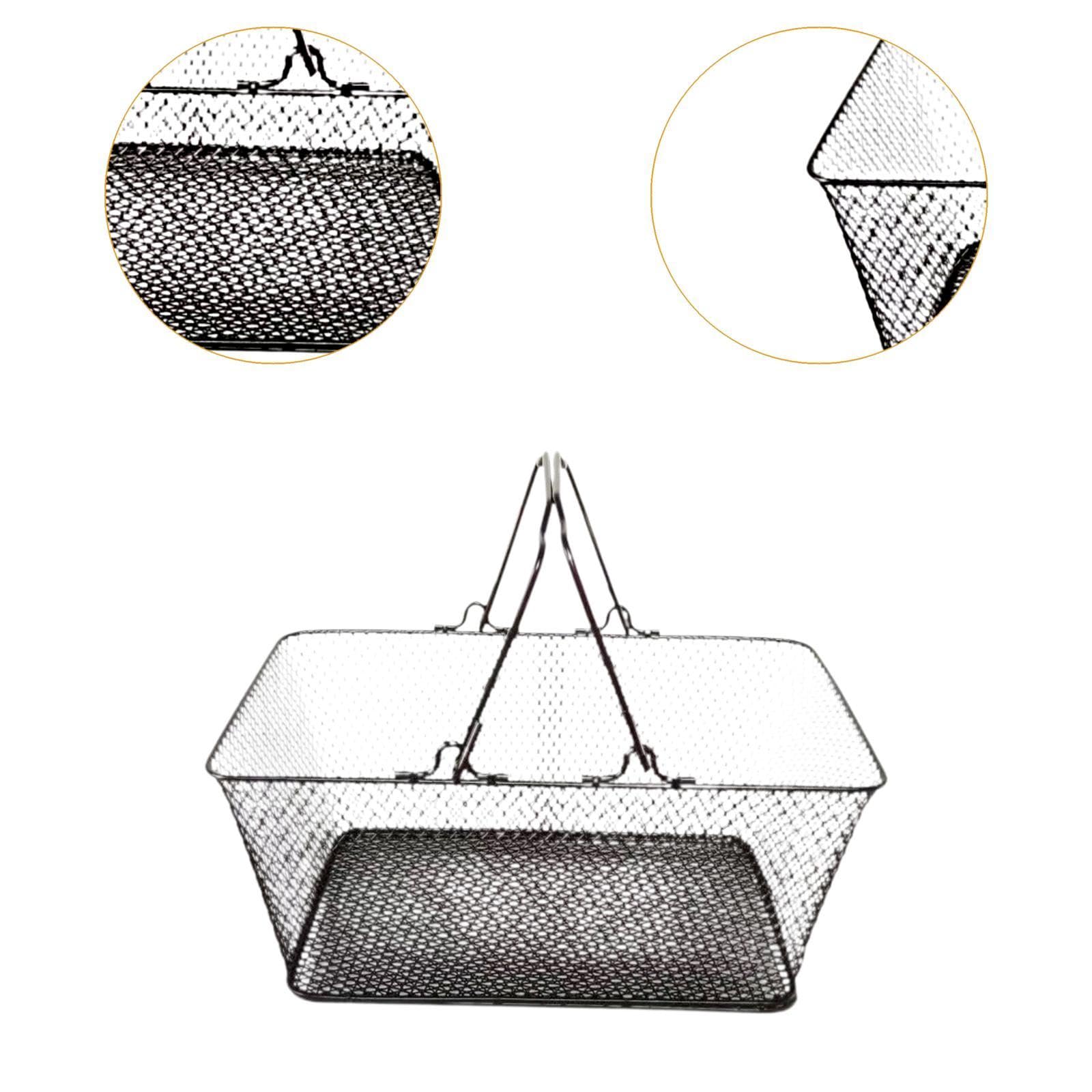 Cesta de Compras Elaborada en Hierro Robusto Canasta Grande de Mano de Malla Duradera Recipiente Multifuncional para Almacenamiento Y Decoración, Negro, Individual