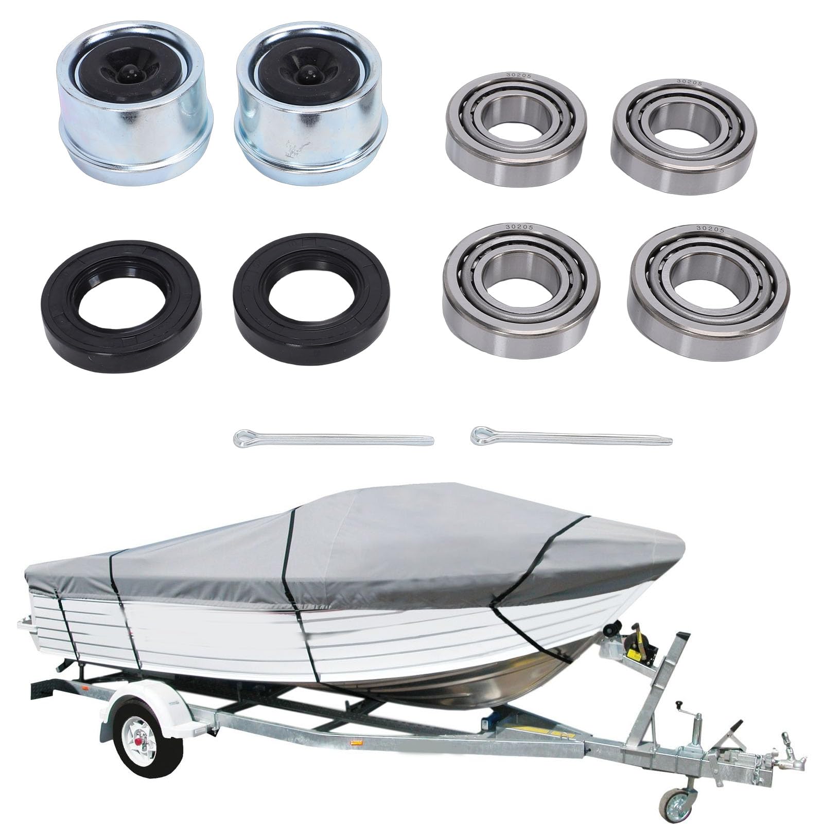 Aramox Kit de Roulements D'essieu de Remorque 30205, avec Joints TC, Couvercles Anti-poussière et Goupilles Fendues pour Remorques Légères