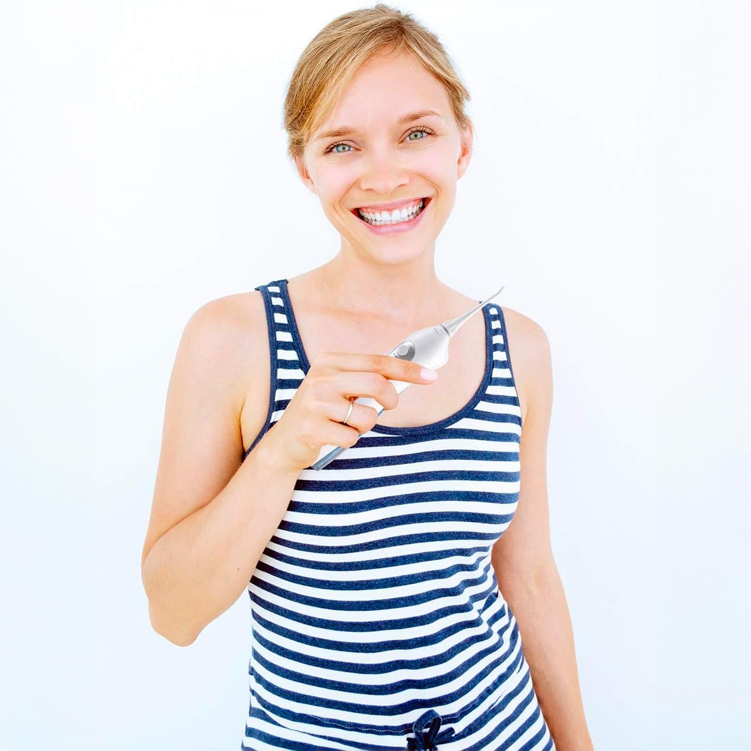 Idropulsore a Batterie per la Pulizia di Denti e Gengive - Idropulsore senza Fili con Serbatoio dell'Acqua nel Manico e 3 Potenze di Pressione, 100-240V