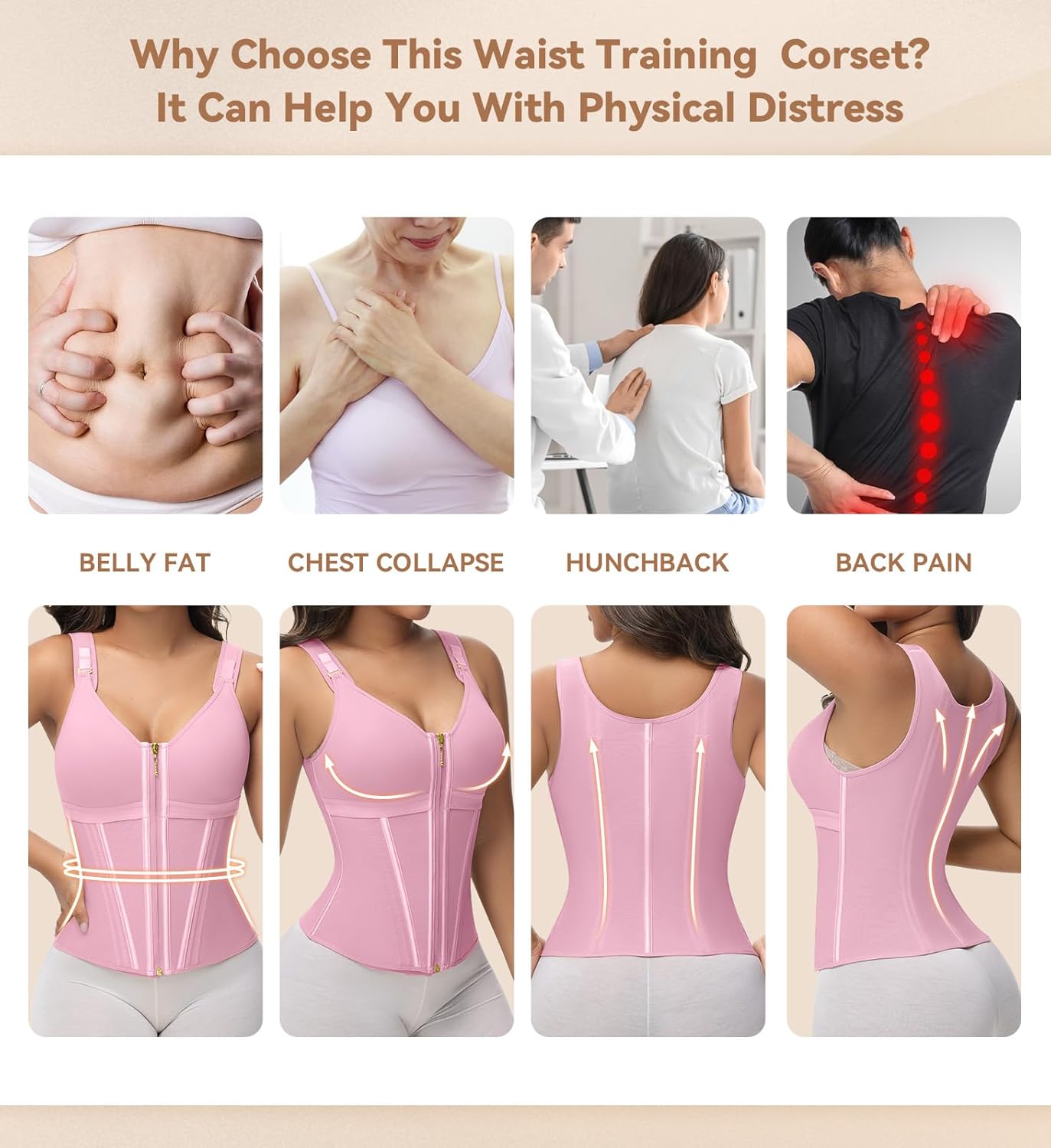 SHAPSHE Waist Trainer Corset for Women Tummy Control Sport Workout Body Shaper Vest for Women Postpartum Gym Zipper and Hooks - Image 5