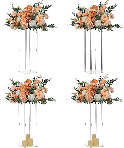 Vincidern 4 piezas de centro de mesa de acrílico para mesa de boda, jarrones de flores transparentes de 23.6 pulgadas para bodas, fiestas,