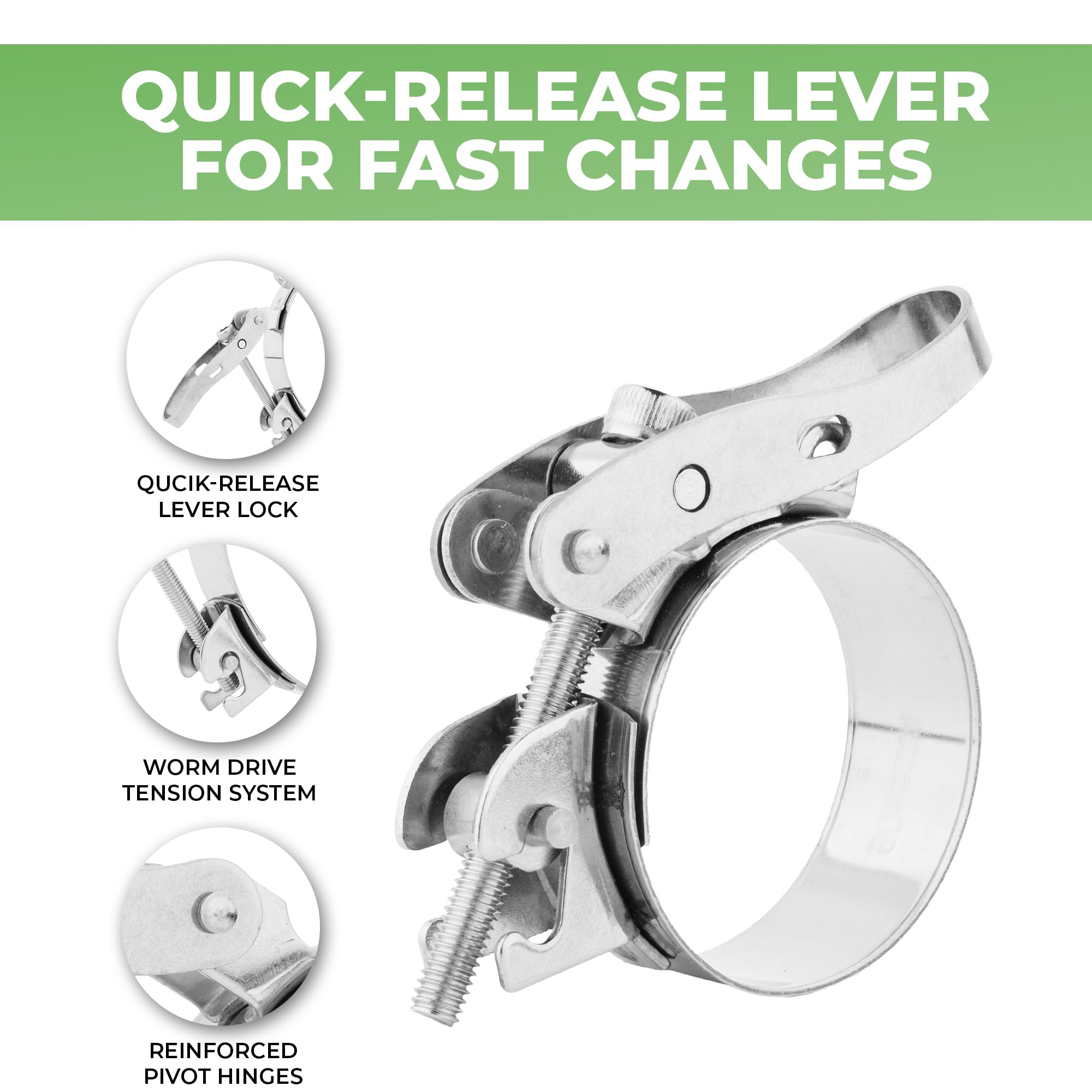 Boltza Quick-Release Lever Hose Clamp SS304 - Heavy Duty Worm Drive Adjustable Stainless Steel Clip (50mm) - Image 3