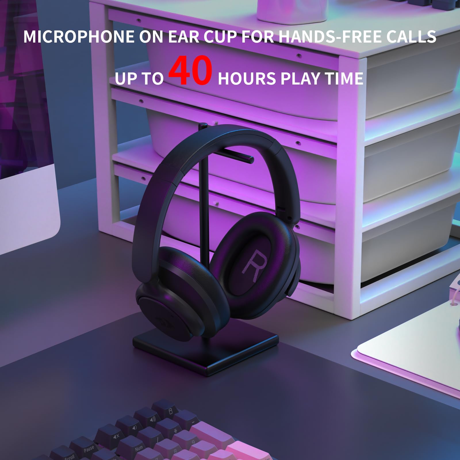 Redragon H610 Gaming Headset Kabellos BT 5.3 ANC Weiß | kabelloses Headset PS5 PS4 PC Mac NS ANC Geräuschunterdrückung 50h Akku Over-Ear weiß
