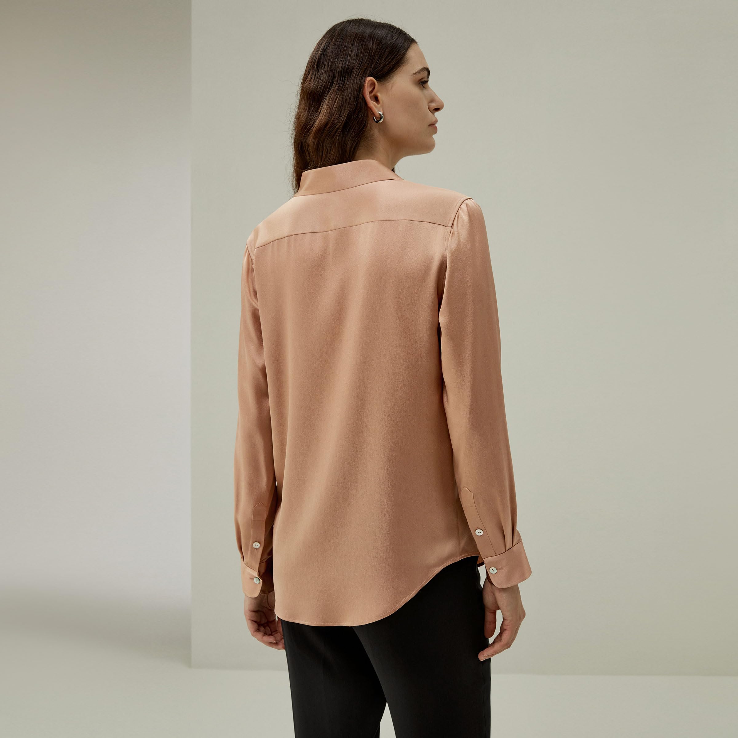 LilySilk Damen Reine Seidenbluse Klassische Maulbeerseiden Bluse mit Muschelknopfverschluss und Minimalistischer Knopfleiste für den Alltag