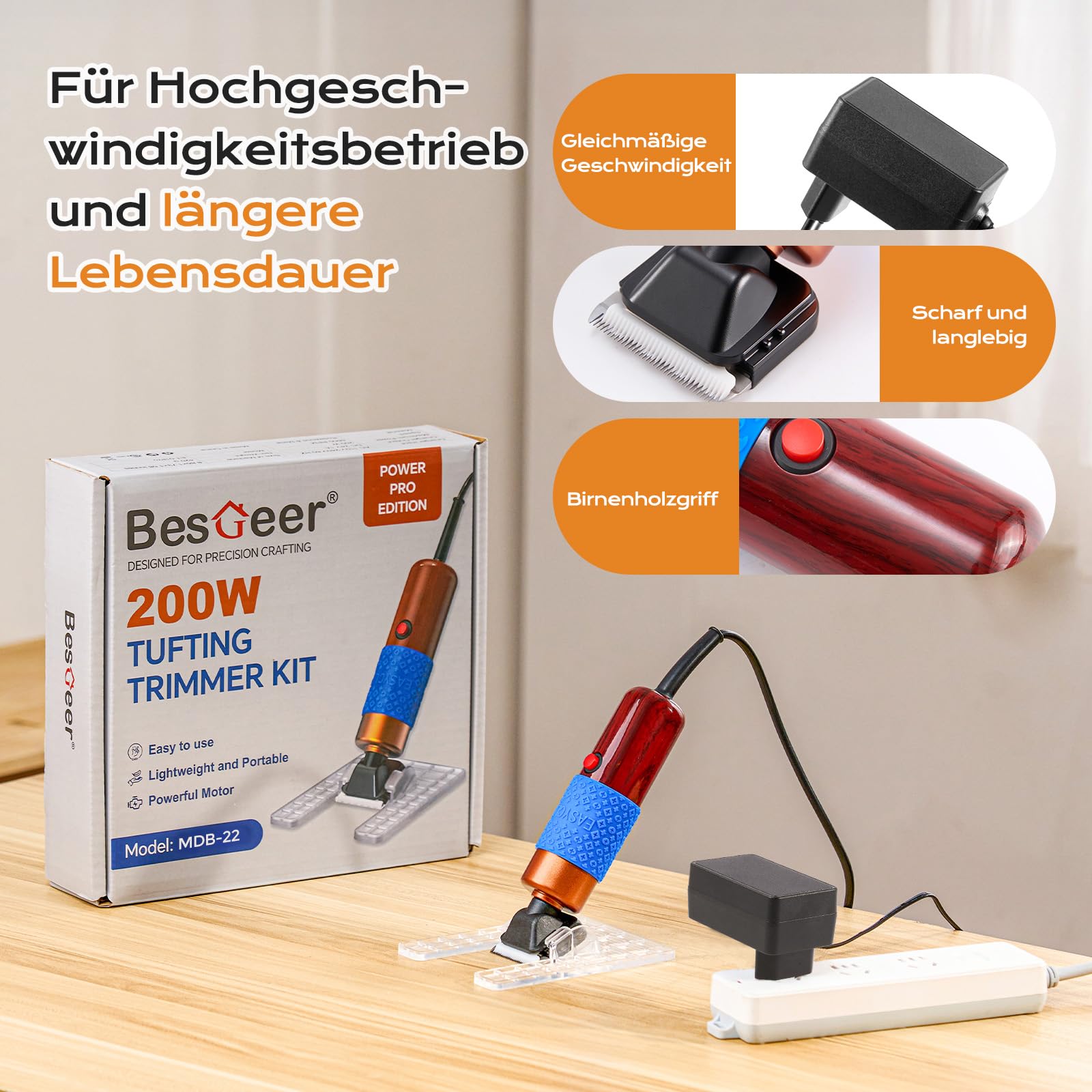 BESGEER 200W Teppichtrimmer mit Doppelklinge, Tufting-Schneider für Teppichreparatur und DIY Projekte