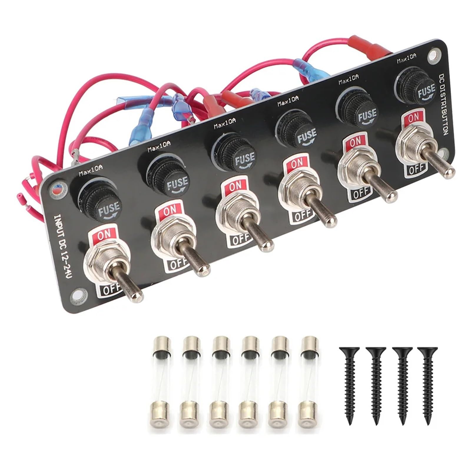 Panel de interruptores basculantes de 1/3/6 marchas for coche de s, control de arranque y parada, luz de palanca for RV, accesorios marinos for barco con fusible de 10 A, 12 V y 24 V(6 Rocker)
