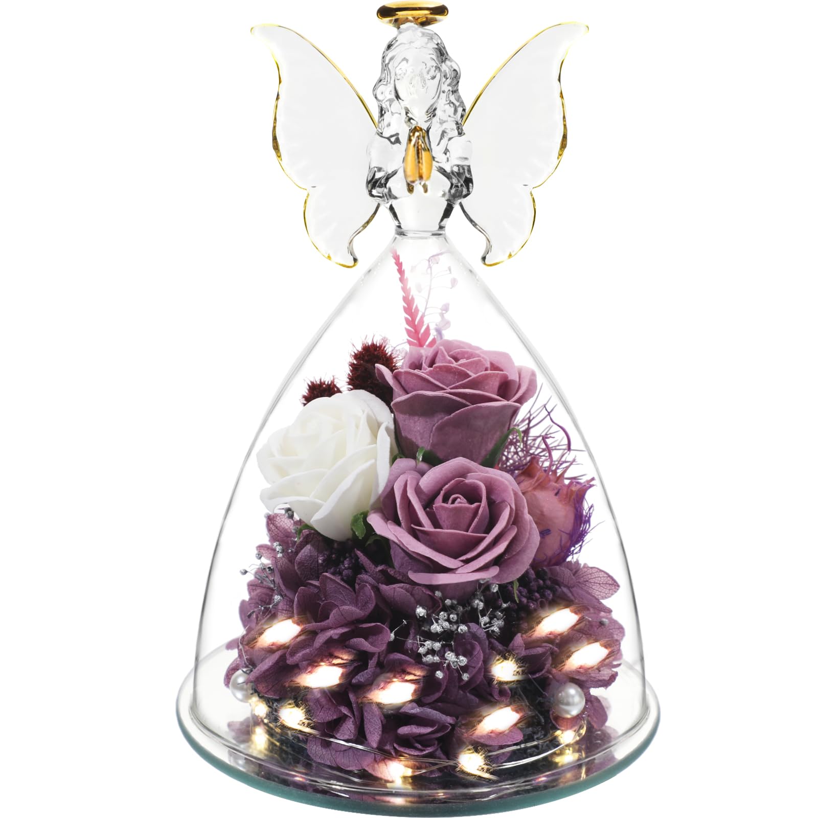 Giftota Cadeau pour femme avec guirlande lumineuse LED, véritable pissenlit dans un verre, cadeau pour femme, décoration de pissenlit, cadeau d' anniversaire, de mariage, de Noël