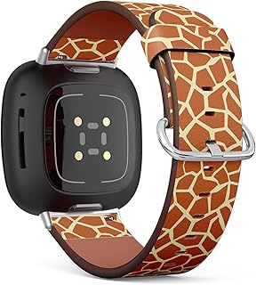 CJBROES Replacement Leather Watch Band, Compatible with Fitbit Versa 3 and Fitbit Sense of Wristband Bracelet Accessory - Giraffe Skin