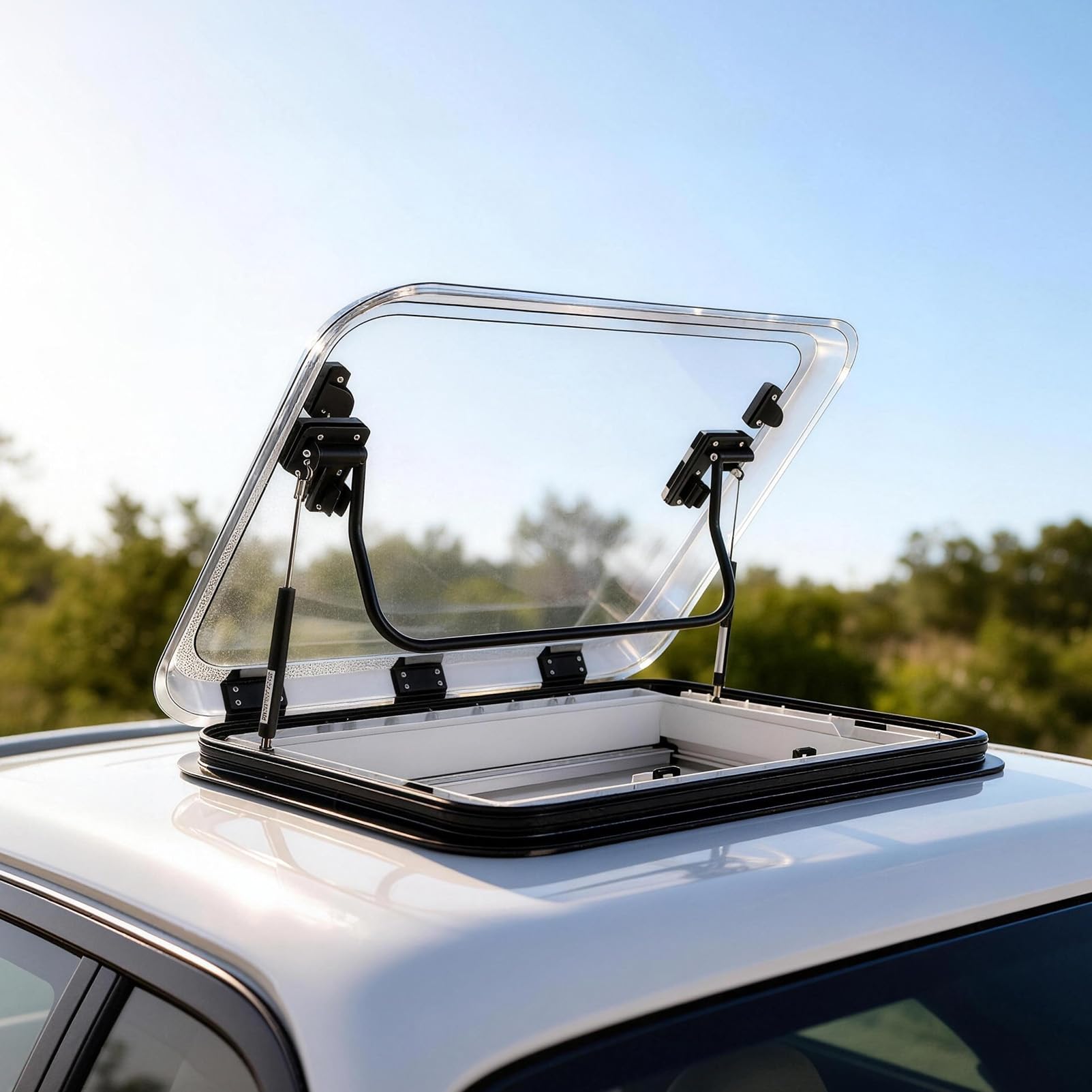 50x50cm Premium Wohnmobil Dachfenster / Dachluke / Dachhaube – 2V LED + UV-Schutz + Insektenschutz,70° Öffnung & Doppelfunktion,Für Camper, Wohnwagen, Caravan, Boot(19.7"x19.7")