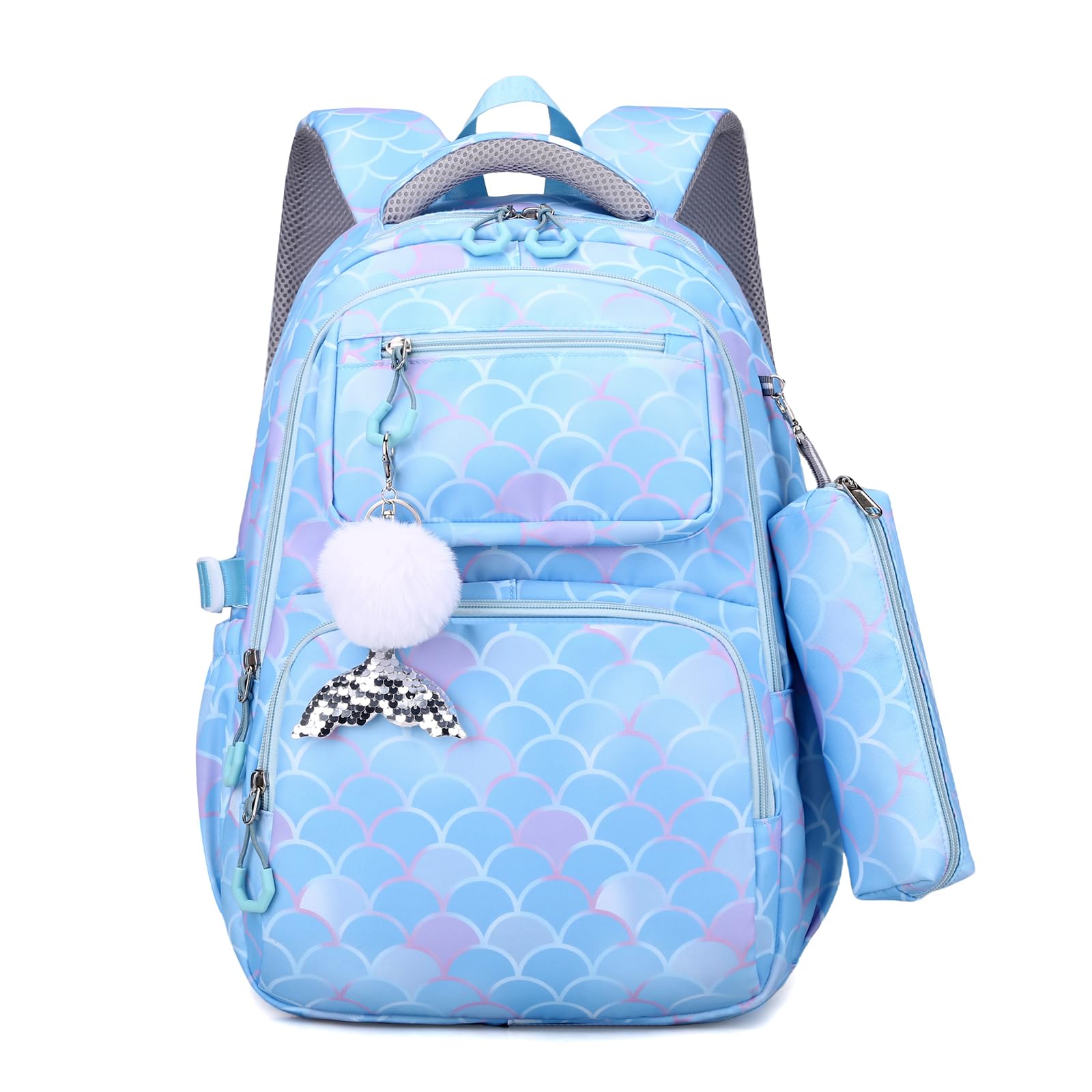 Nylon Rucksack mit Lunchtasche und Federmäppchen Set für Grundschüler, Schulrucksack für Teenager