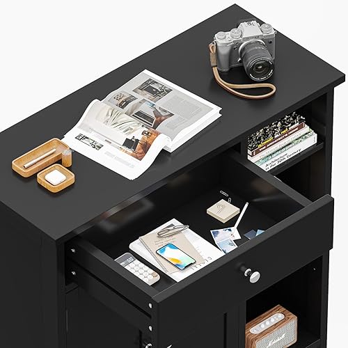 Miniatura 7 de Irontar Armario de piso de baño con cajón, armario de almacenamiento de piso con puertas y estantes ajustables, armario de cocina independiente con