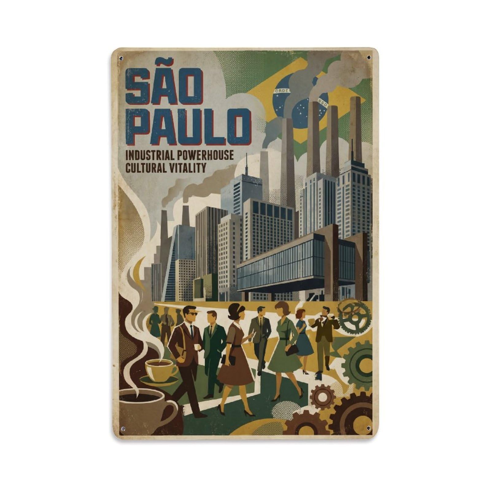 Huiyhb 8X12inch(20X30cm) Retro Brazil Sao Paulo Travel Metal Tin Sign