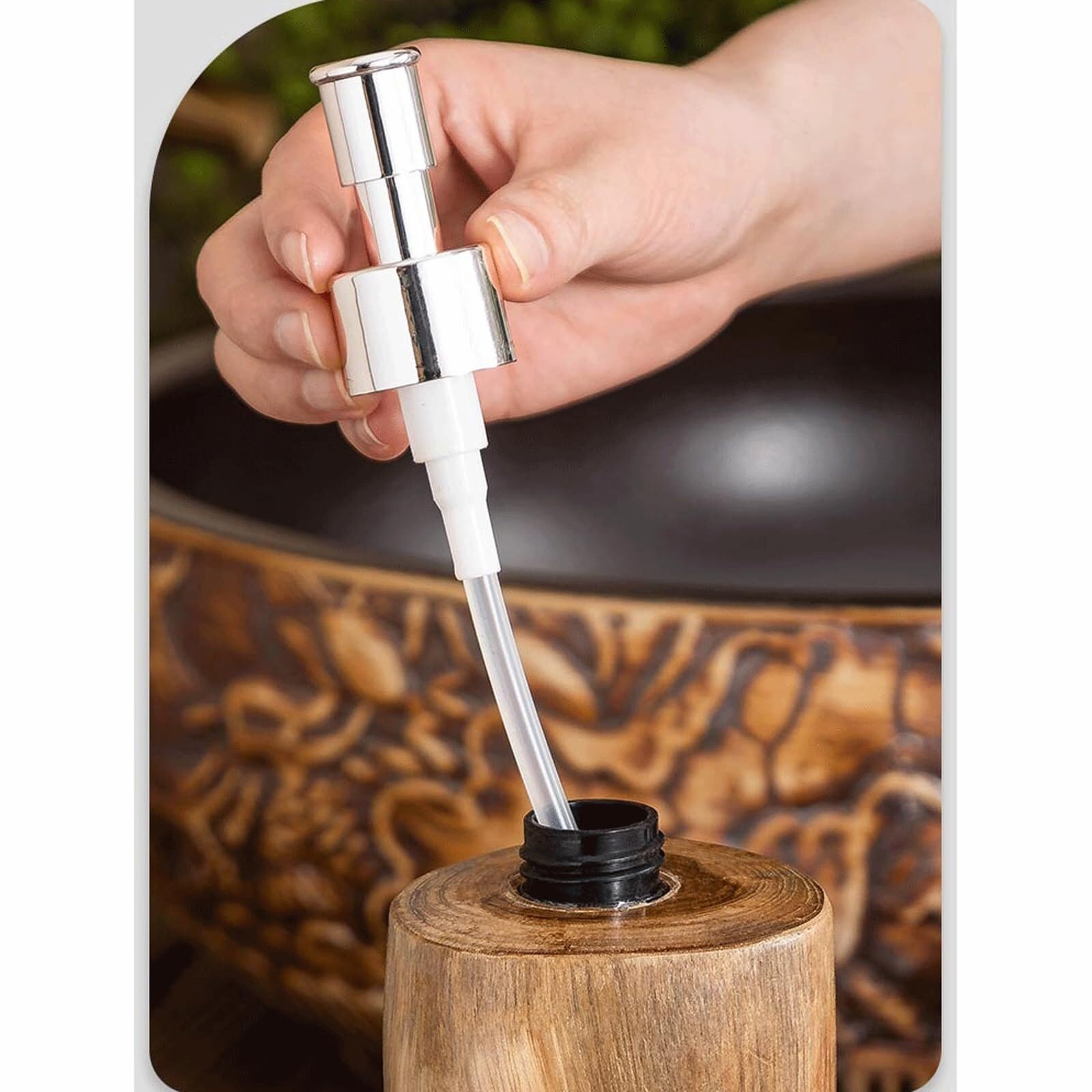 Dispenser di sapone da appoggio Bagno in legno fatto a mano Elegante bagno in ideale for la decorazione del piano di lavoro Nuova casa Complementi d'arredo e accessori(#2)