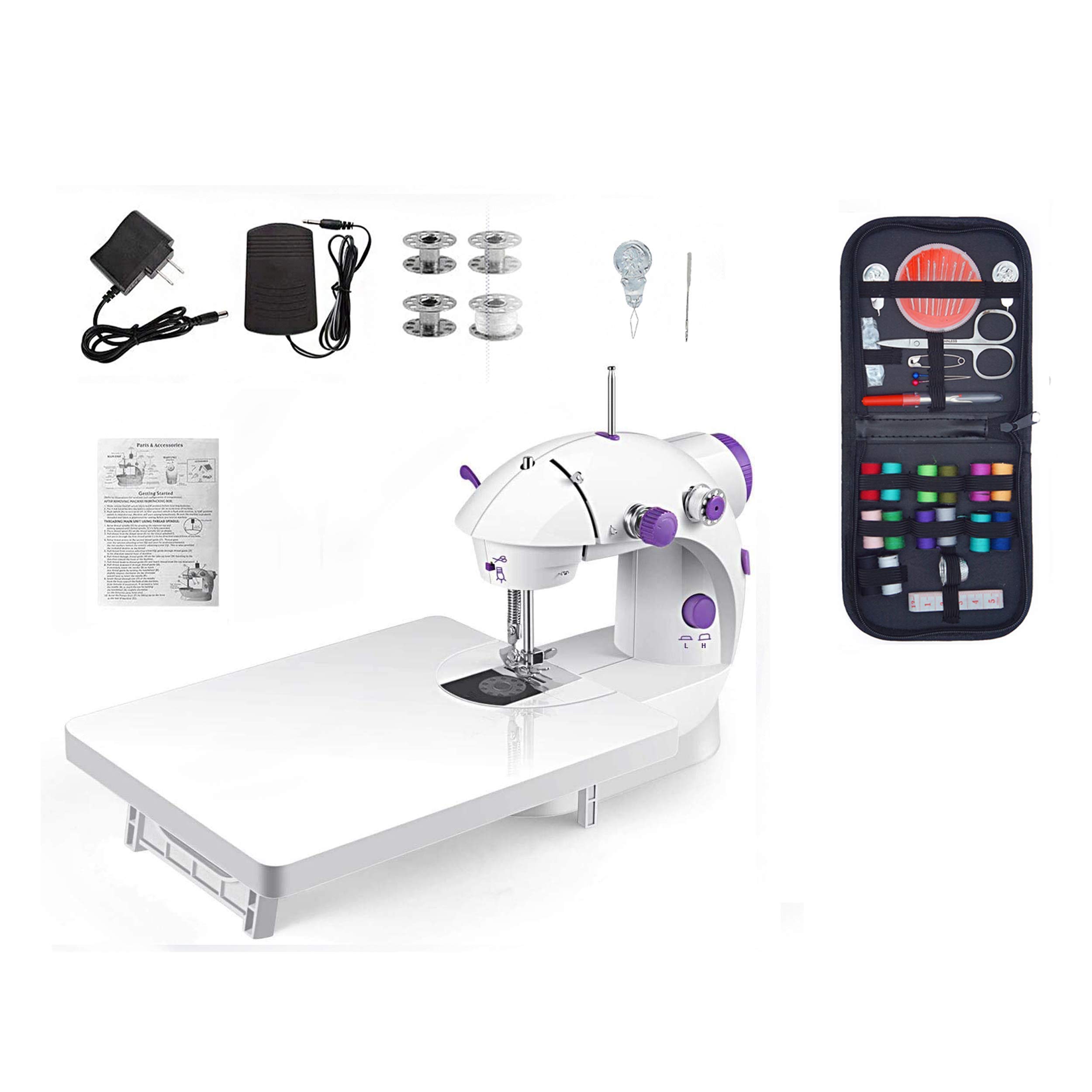 Macchina da Cucire Facile per Principianti e Bambini, Macchina da Cucire Portatile Leggera, Piccola Macchina da Cucire Domestica con Kit di Prolunga Pedale per Tavolo da Cucito