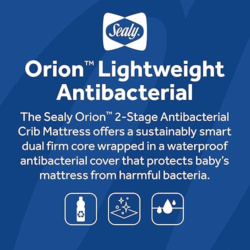 Miniatura 9 de Sealy Baby Orion - Colchón antibacteriano transpirable de 2 etapas para cuna, ajuste de cama infantil, ligero, impermeable, no tóxico, certificado