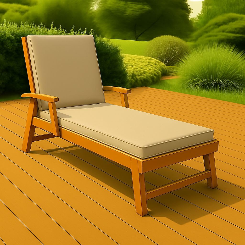 Slumber Haven Waterproof Sun Lounger Cushion – Extra Thick Foam Garden Sunbed Cushion with Removable Washable Cover, Recliner Chair Seat Pad for Patio, Poolside, Beach & Outdoor Furniture (Beige)