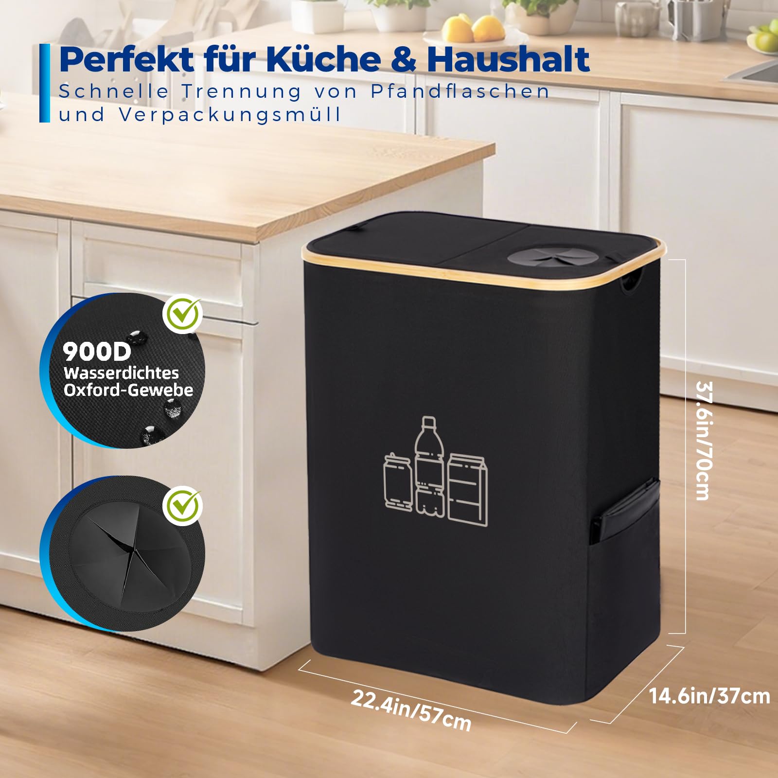 Gelber Sack Ständer 2-in-1 160L Mülleimer mit Deckel für 60L-120L Gelber Sack, Müllsystem für Küche & Haushalt - Schwarz