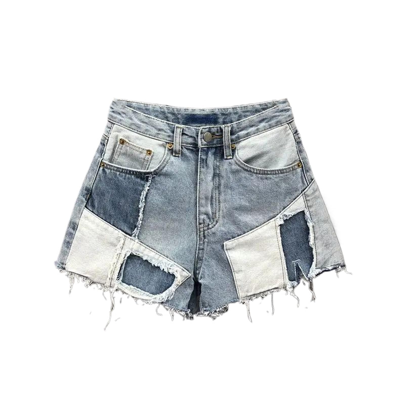 Short en denim patchwork bicolore avec coupe lâche et finitions premium - 8