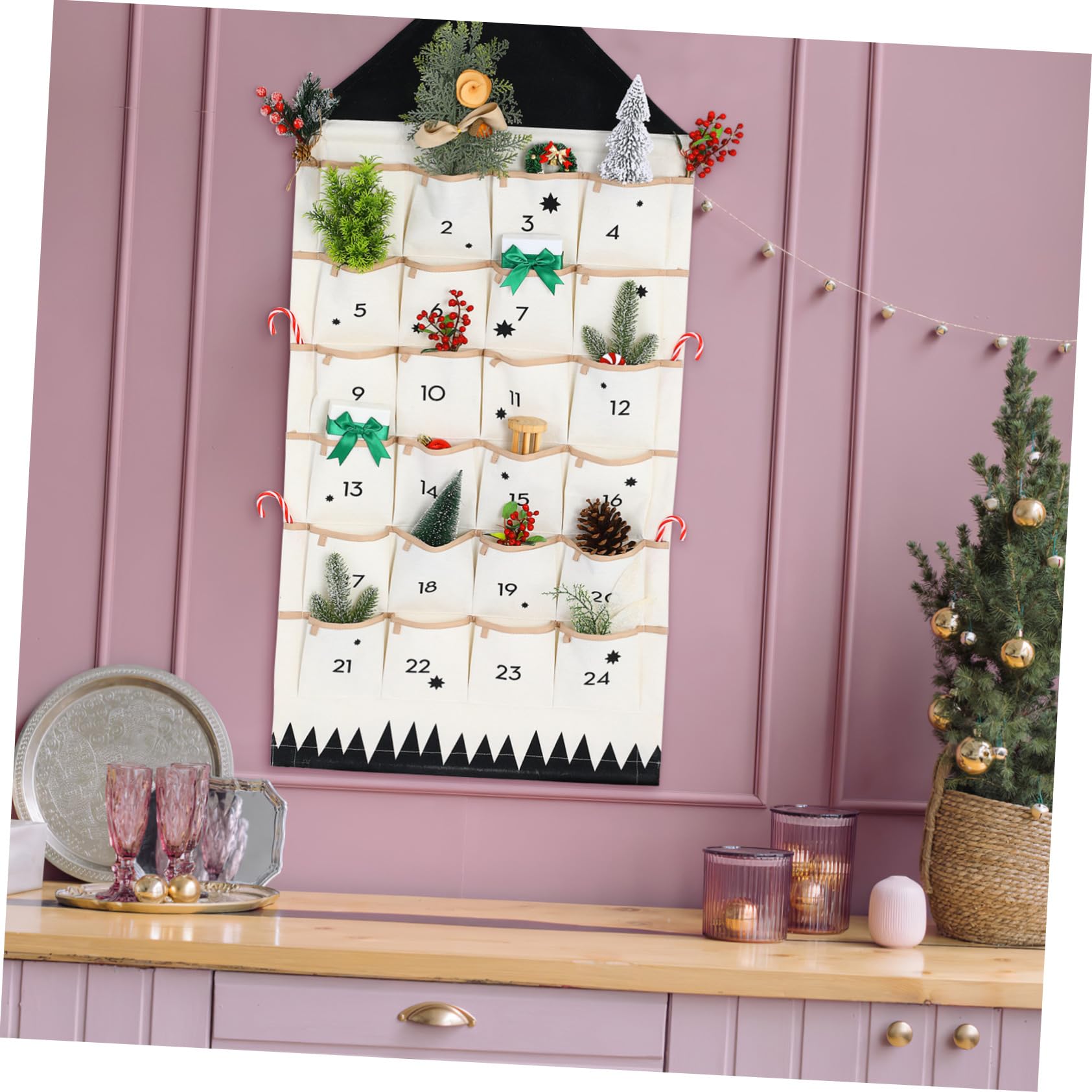 Weihnachts Adventskalender Wandbeutel aus Baumwollstoff Hängende Aufbewahrungstasche in Hausform Multifunktional und Ordentlich für Wand oder Fenster