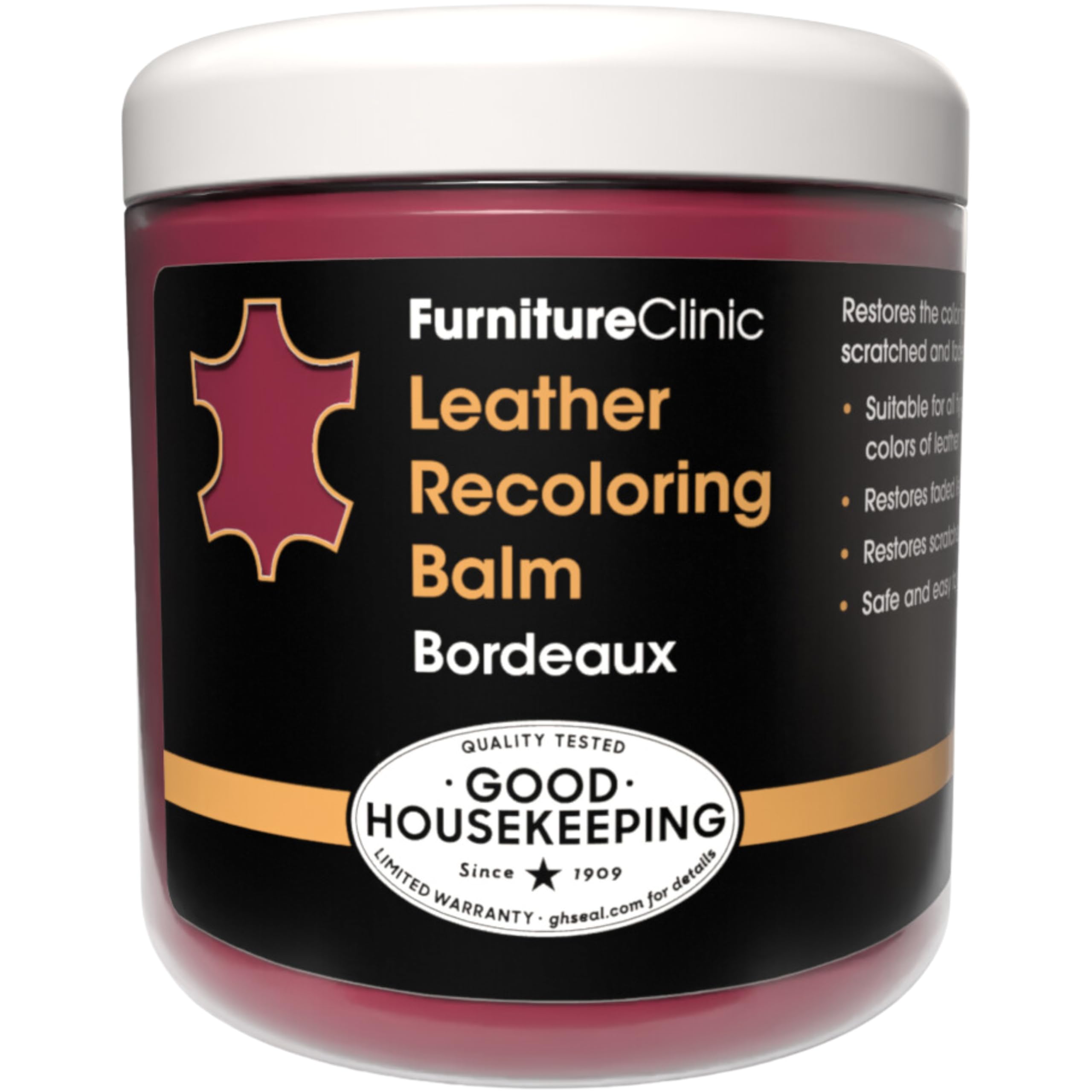 The Original Leather Recoloring Balm by Furniture Clinic - Bordeaux Leather Dye for Furniture, Couches & Car Seats - Restore Scratched, Faded, &