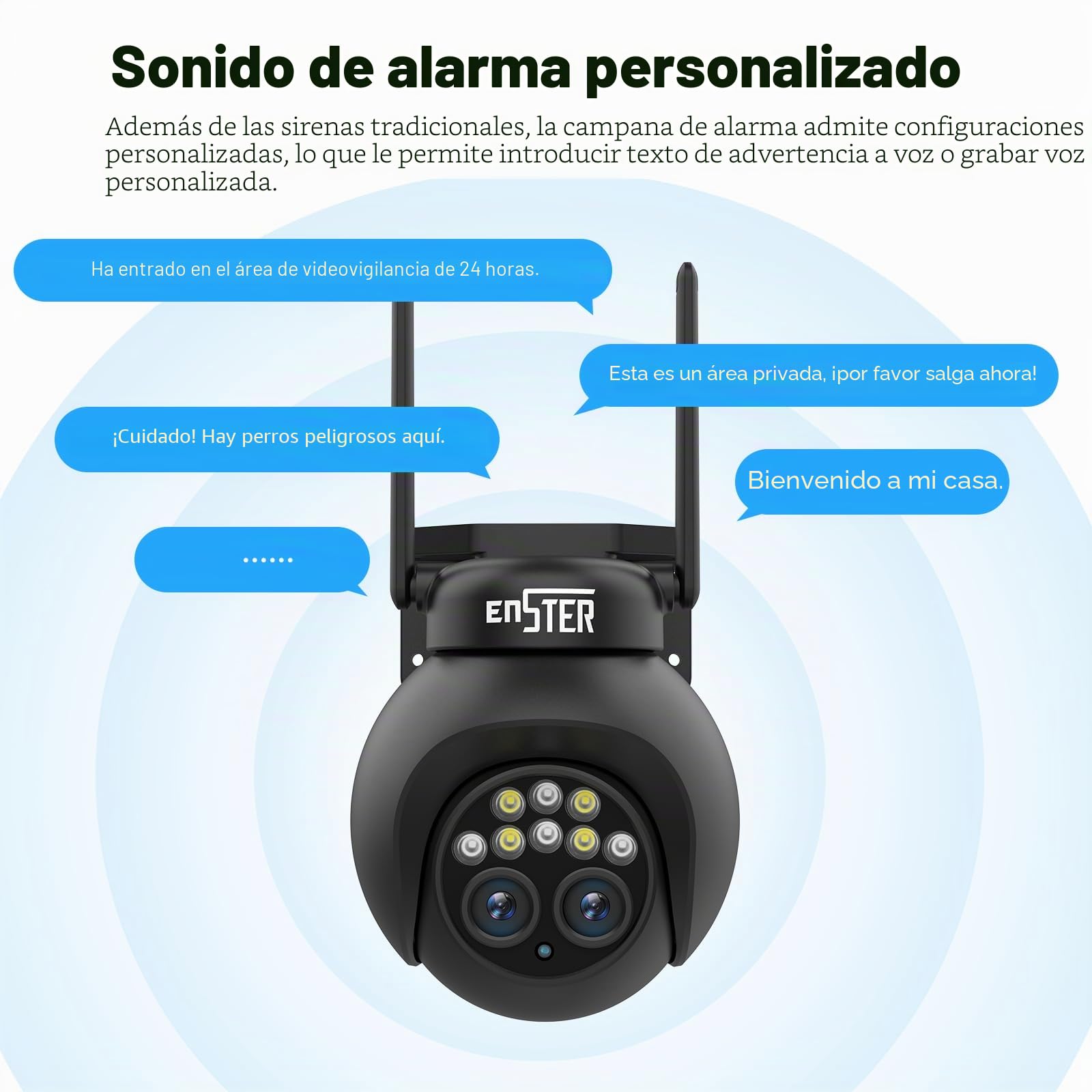 ENSTER 360° PTZ Camara Vigilancia WiFi Exterior con Doble Lente,Zoom Híbrido 8X,2K 4MP IP Cámara,Seguimiento Automático,WiFi 2.4GHz,Detección Inteligente,Visión Nocturna En Color, Audio Bidireccional…