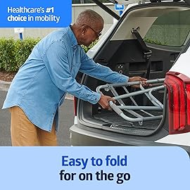 Medline Lightweight Folding Walkers for Seniors, Adults with 5 Wheels, Steel Frame Supports up to 400 lbs.