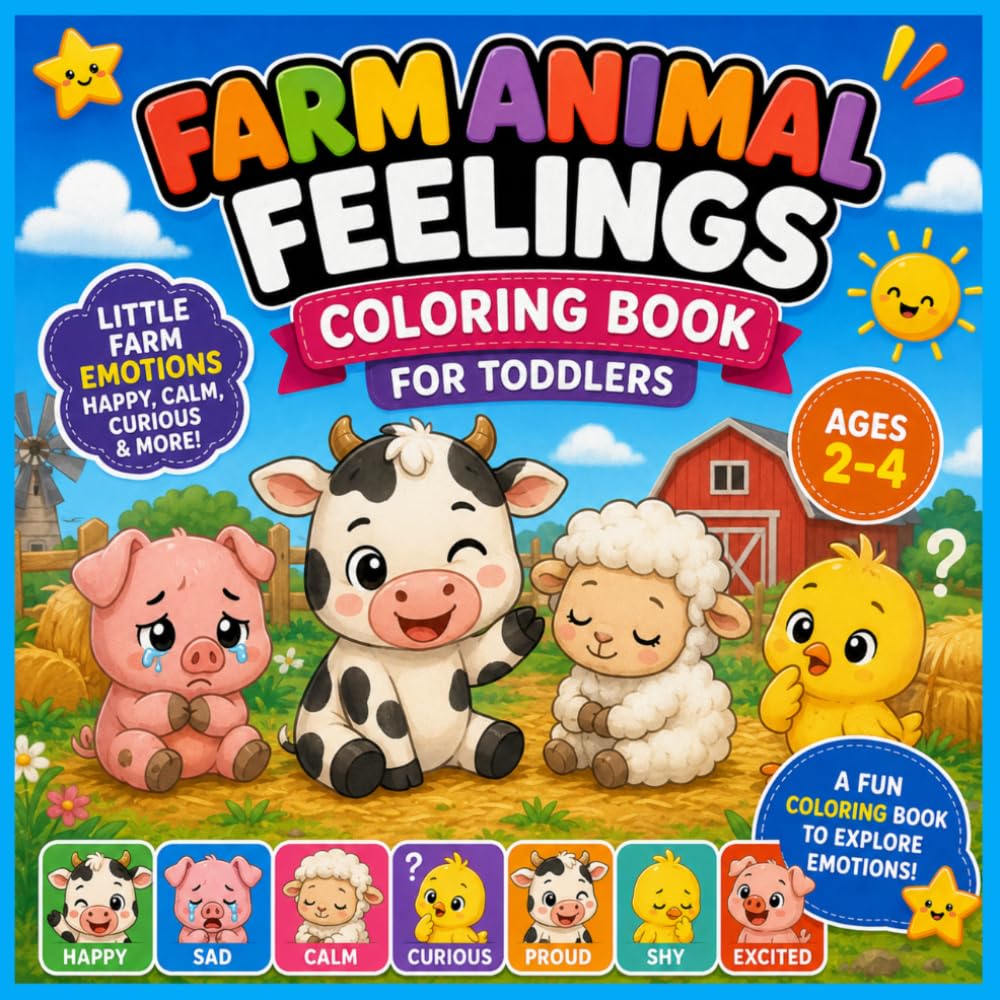 Farm Animal Feelings Coloring Book for Toddlers Ages 2–4: Little Farm Emotions – Happy, Calm, Curious & More (Little Explorers Feelings Coloring ... & More (Little Explorers Coloring Series)
