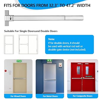 Commercial Door Push Bar Panic Exit Device with Exterior Lever - 31.5/80cm Stainless Steel Panic Bars for Exit Doors, Emergency Exit Panic Door Hardware for 32-48 Wood Metal Door, Silver