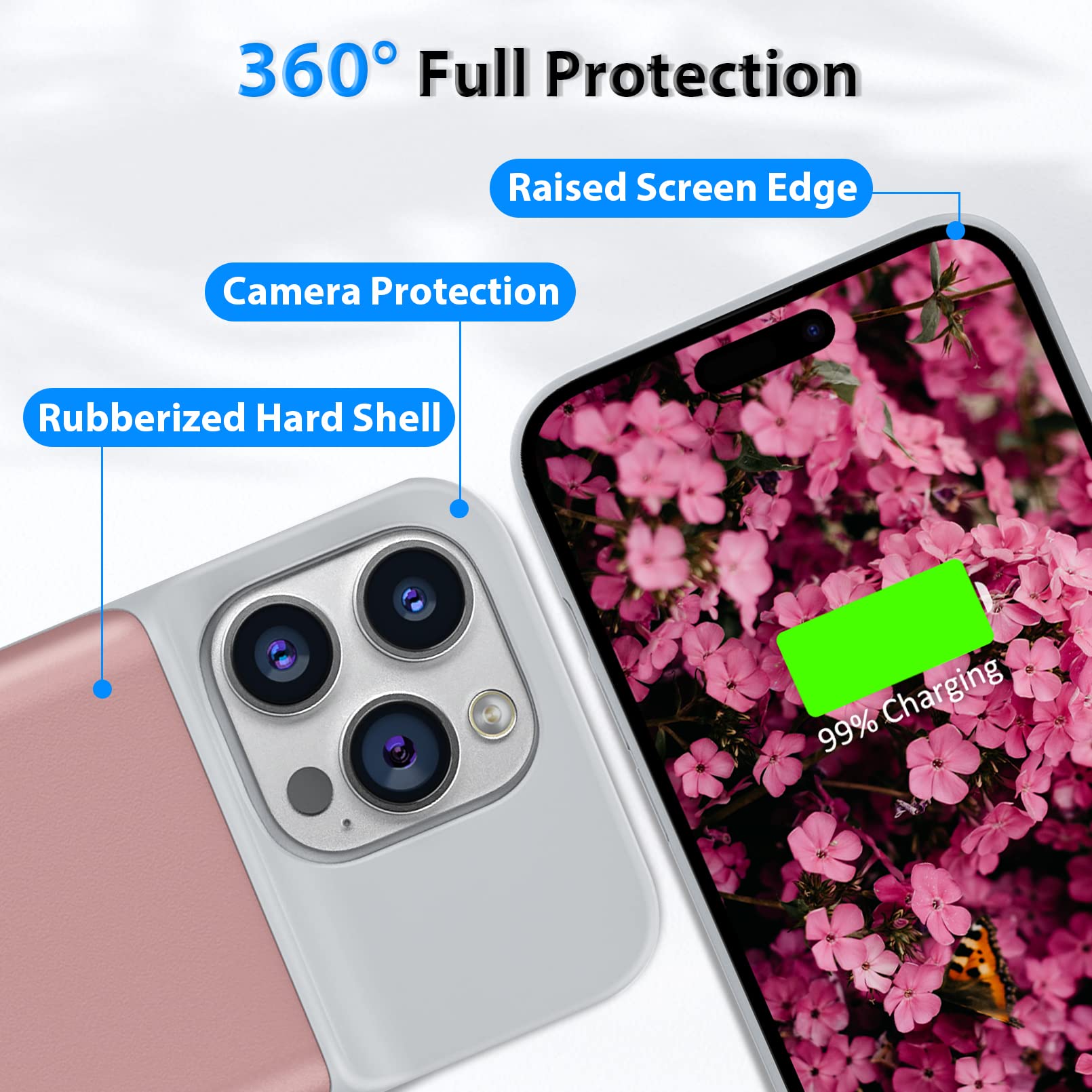 Cover Batteria per iPhone 14 Pro, [6000mAh] Custodia Protettiva Per Caricabatterie Portatile, Batteria Ricaricabile Intelligente Estesa per iPhone 14 Pro (6,1 pollici) (Rosa)