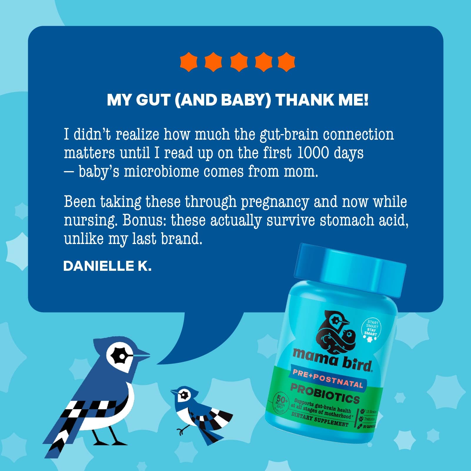 Mama Bird Probiotics - Digestive Health Supplement Aids Gut - Brain Support - 50 Billion CFU Multi-Probiotic Supplement for Women - Supports Healthy Gut Biome - 30 Capsules — Amazon image 7