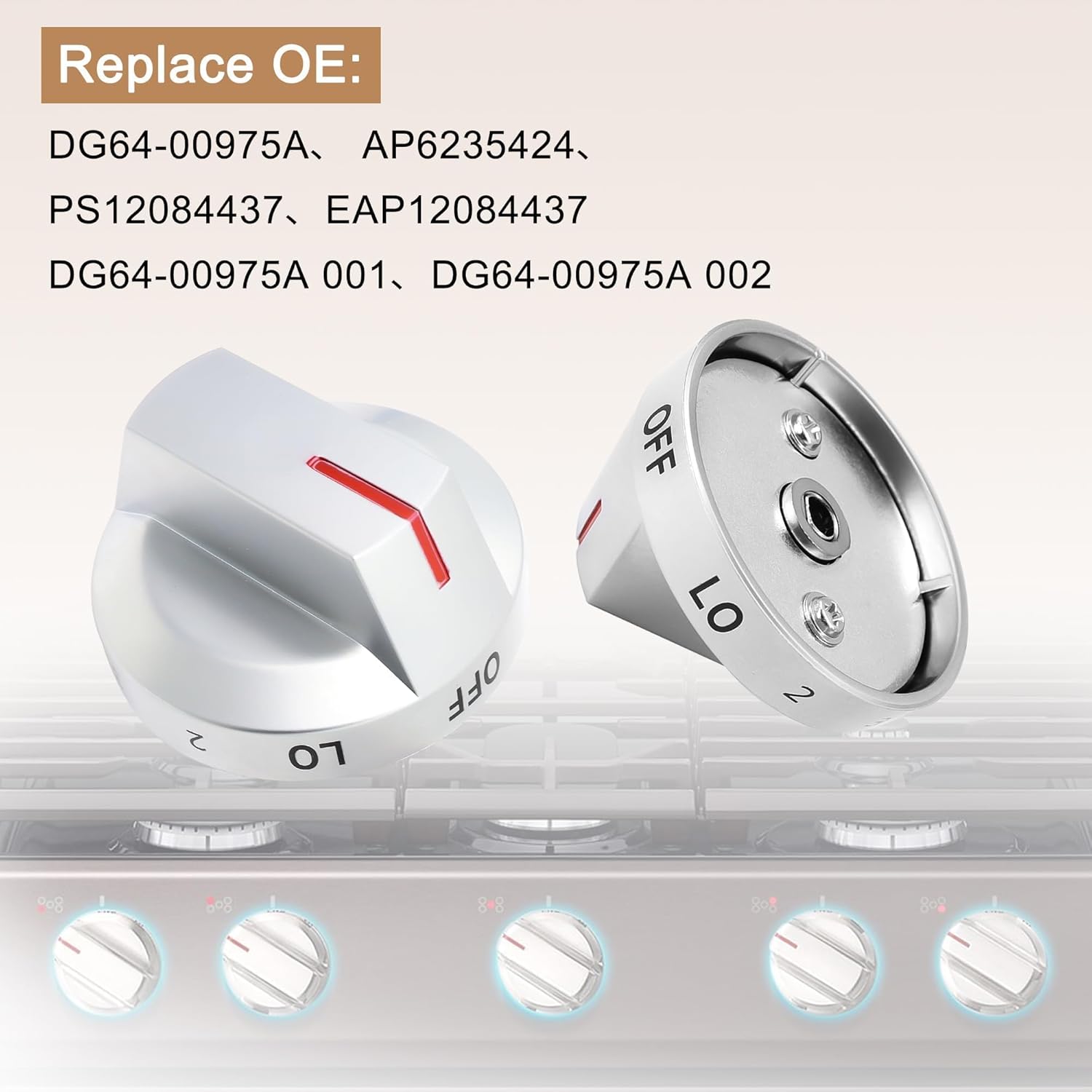 DG64-00975A Stove Knobs Fit for Samsung NE/NX9000T NE63A8711QN/AA Replace DG64-00975A 001 DG64-00975A 002 Fit for Samsung Electric Stove/Oven Knobs，4 PCS Silver