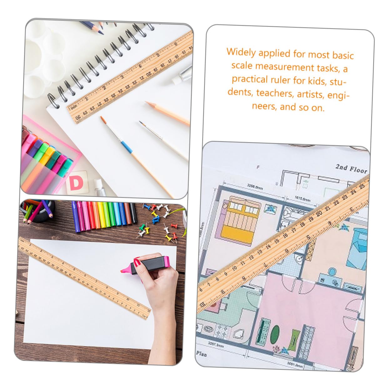 Operitacx Righello Multifunzione 30cm a Doppia Scala in Legno 72 Pezzi | Decorazioni Scuola, Materiale Scolastico per Disegno e Cancelleria, Righello per Scuola Scala Chiara