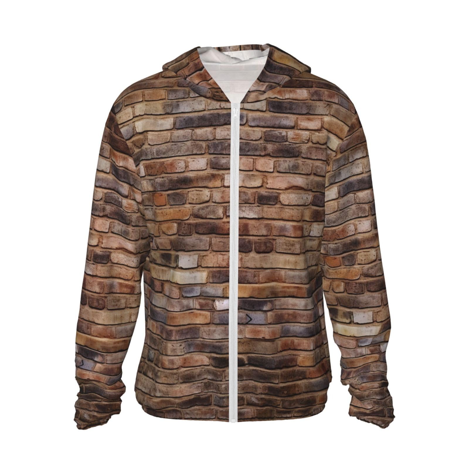 UPF 50+ Brick Wall Sun Protection Hoodie Full Zip Long Sleeve Lightweight Hoodie Jacket Rash Guard Shirts X-Large