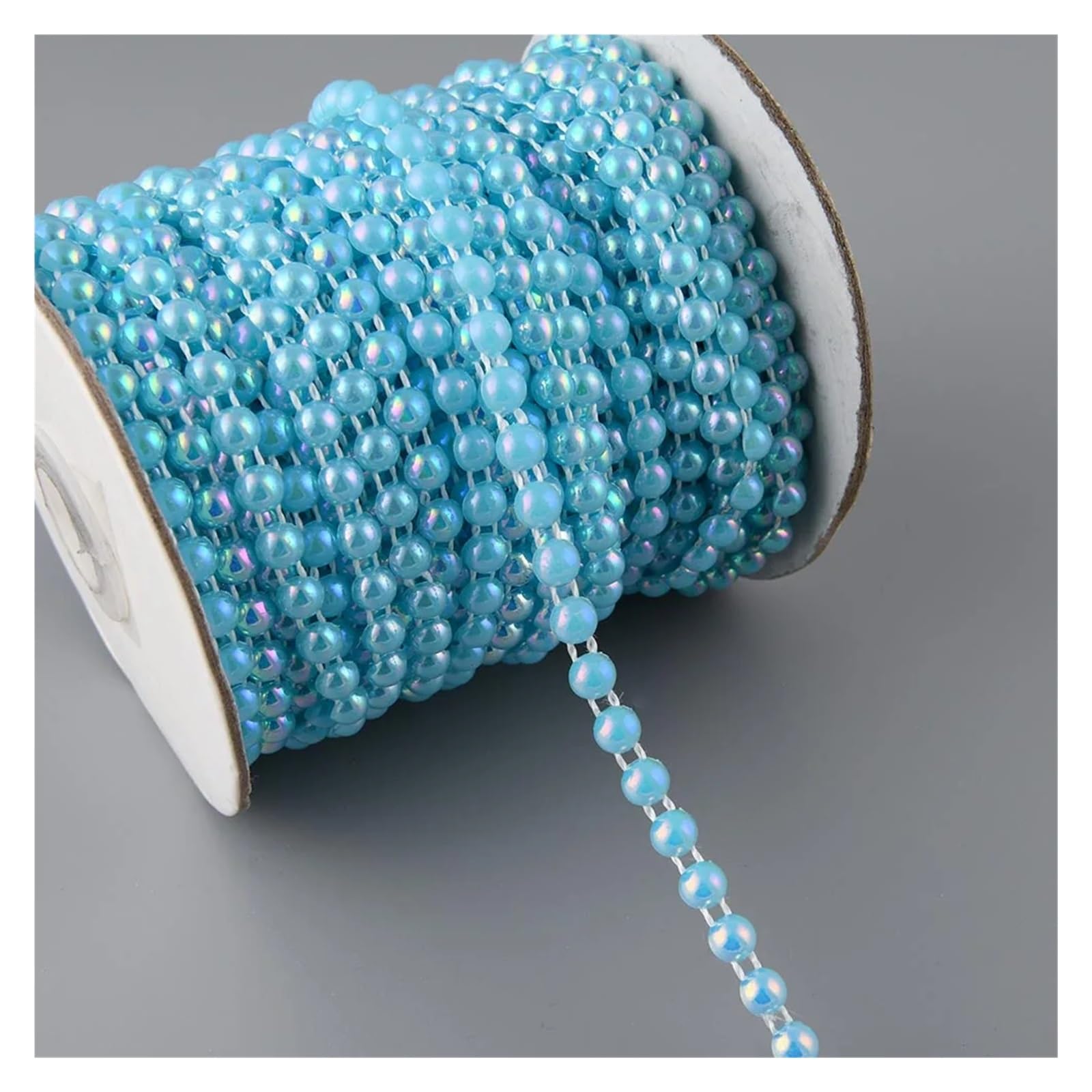 Pearl Bead String 3Yards 6mm Width Half Round Flatback Imitation Pearl Beads Chain Sewing Trim Cake Decoration Makeup and Wedding Arrangements (Color : AB Light Blue)