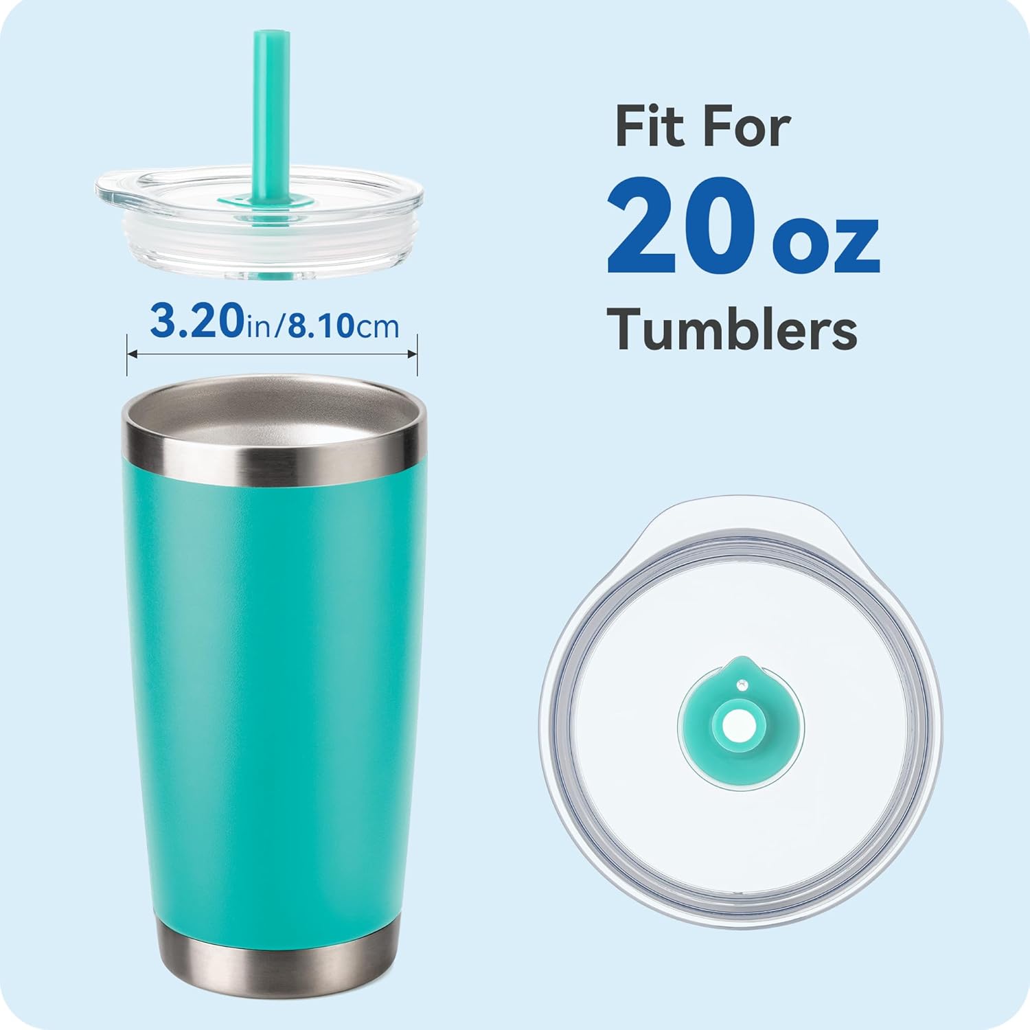 Replacement Straw Lid - For YETI Rambler - Fits 10 oz Stackable Lowball, 10 oz, 16 oz Stackable Tumbler, 20 oz, 24 oz Mug & 25 oz Tumbler with Handle - Leak - Proof Press - Fit Cover(Teal) - Image 3