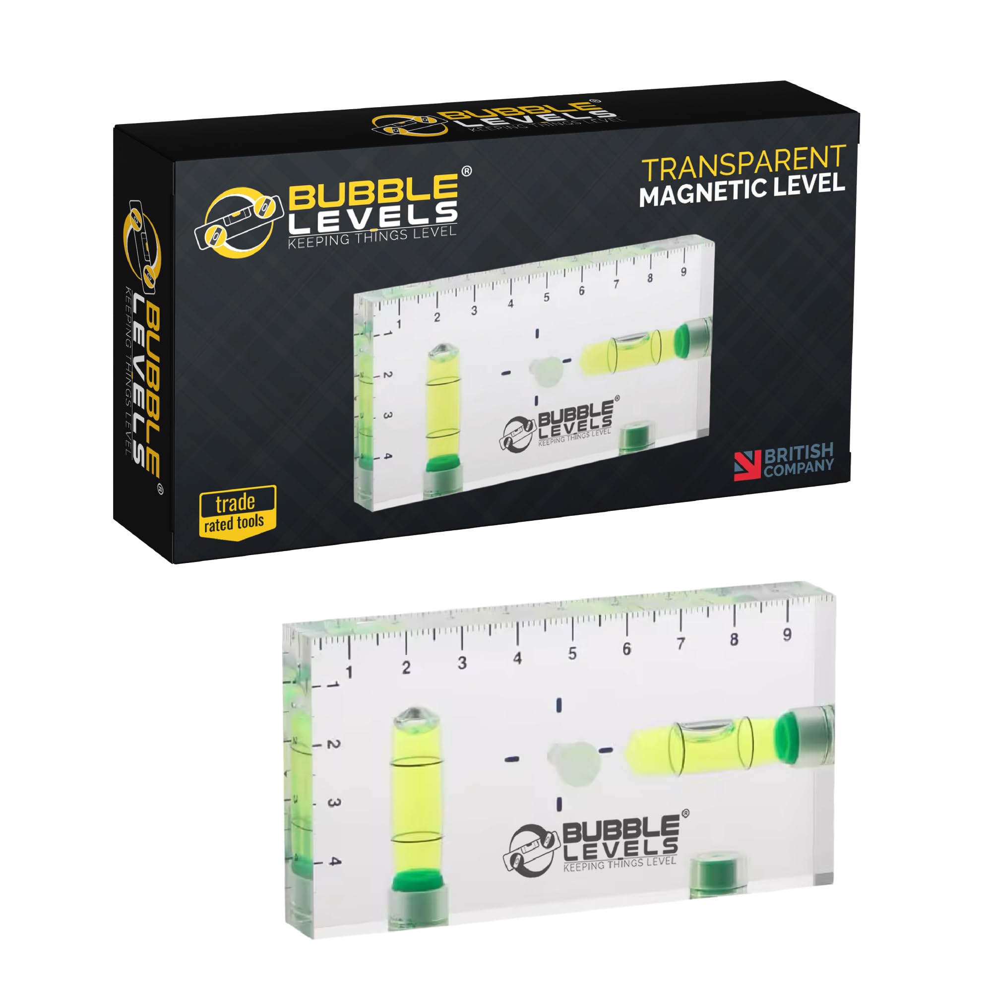 BUBBLE LEVELS | Transparent Magnetic Levelling Gauge with Ruler Markings | 2-Way Precision T-Bubble Level | Magnetic Base for Hands-Free USE | Levelling for Picture Hanging, Shelves & DIY Tools