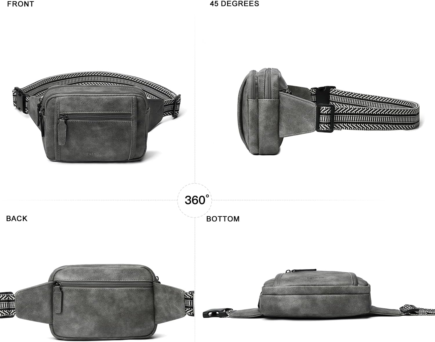 3L TRIPLE ZIP Fanny Packs Belt Bag For Women Men Crossbody Waist Pack Sling Chest Bum Travel Bag Purse Faux Leather Fashion Cute Dark Grey - Image 8