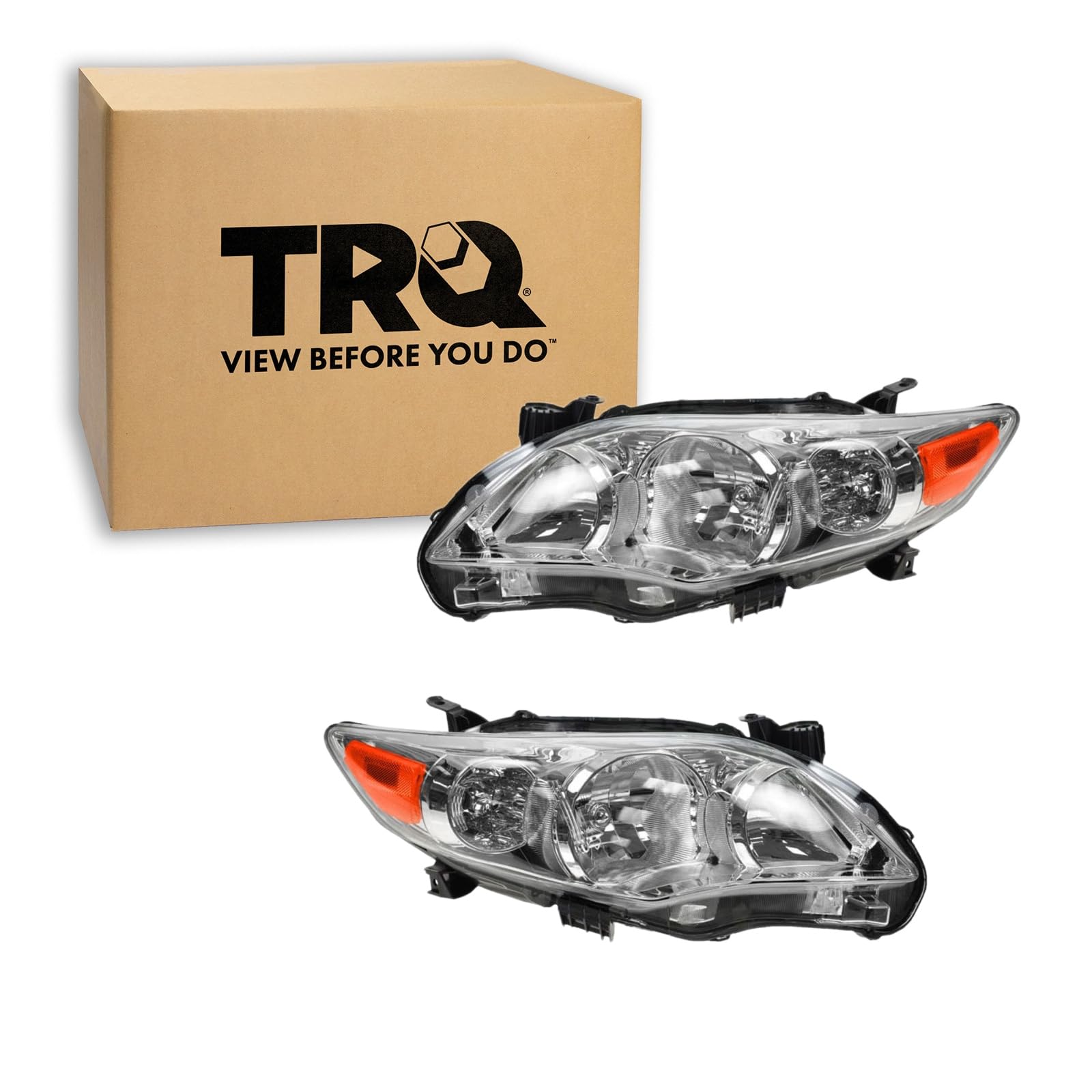 TRQ Headlight Assembly Set TO2502203 TO2503203 Compatible with 2011-2013 Toyota Corolla