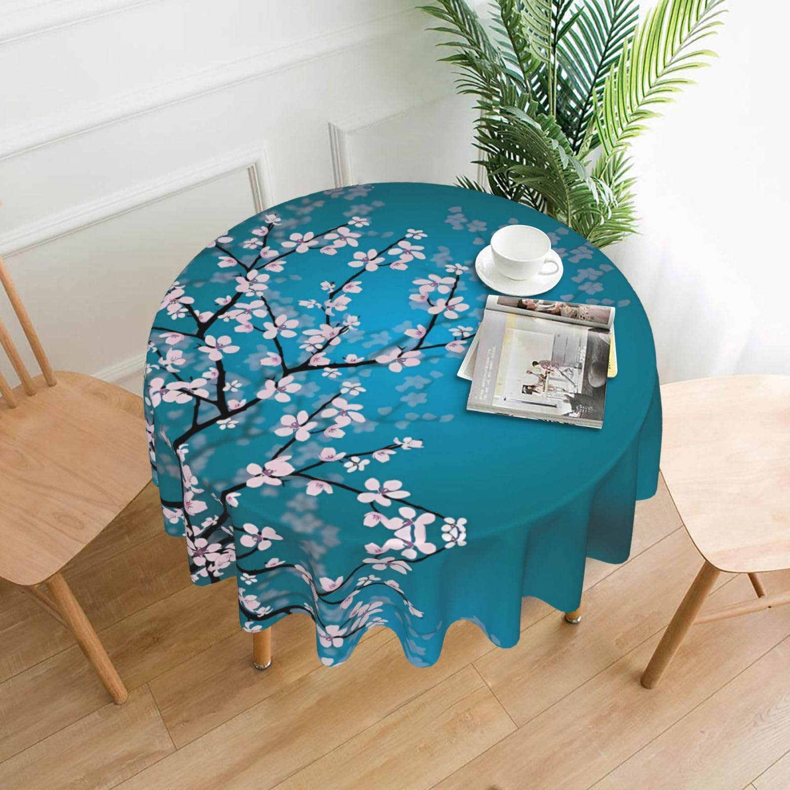 YYHHAOFA Cherry Blossom Prints 60in Round Decorative Tablecloth – High-Grade Polyester Throw Cover for Dining, Parties, and Outdoor Events