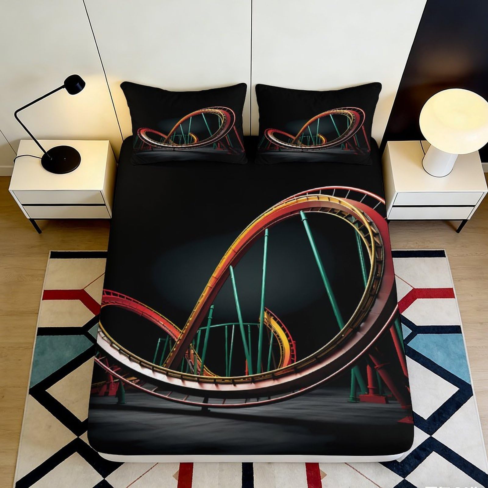 Jqzkxnhpbr Style-9 3D Printed Roller Coaster Fitted Sheet Microfiber Vibrant Bedroom Decor Abstract Loop Mattress Cover For Home Dorm Guest Room 90X200x25cm