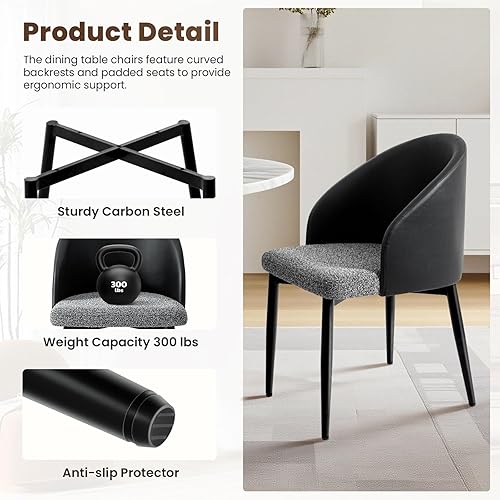 Miniatura 2 de Lamberia Juego de 2 a 4 sillas de comedor, de piel sintética, poliéster y bloqueo de color, sillas de comedor tapizadas modernas de mediados de