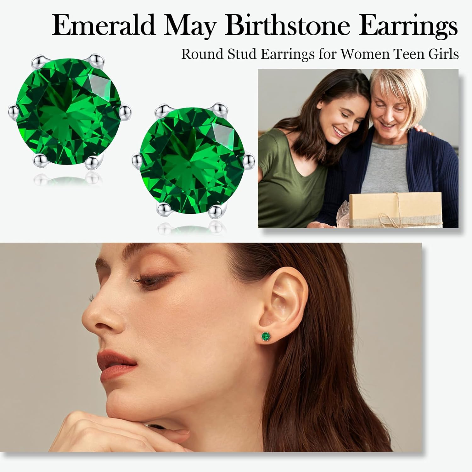 925 Sterling Silver Birthstone Earrings for Women Small Stud Earrings Round/Princess Cut Gemstone Earrings Birthstone Jewelry - Image 4