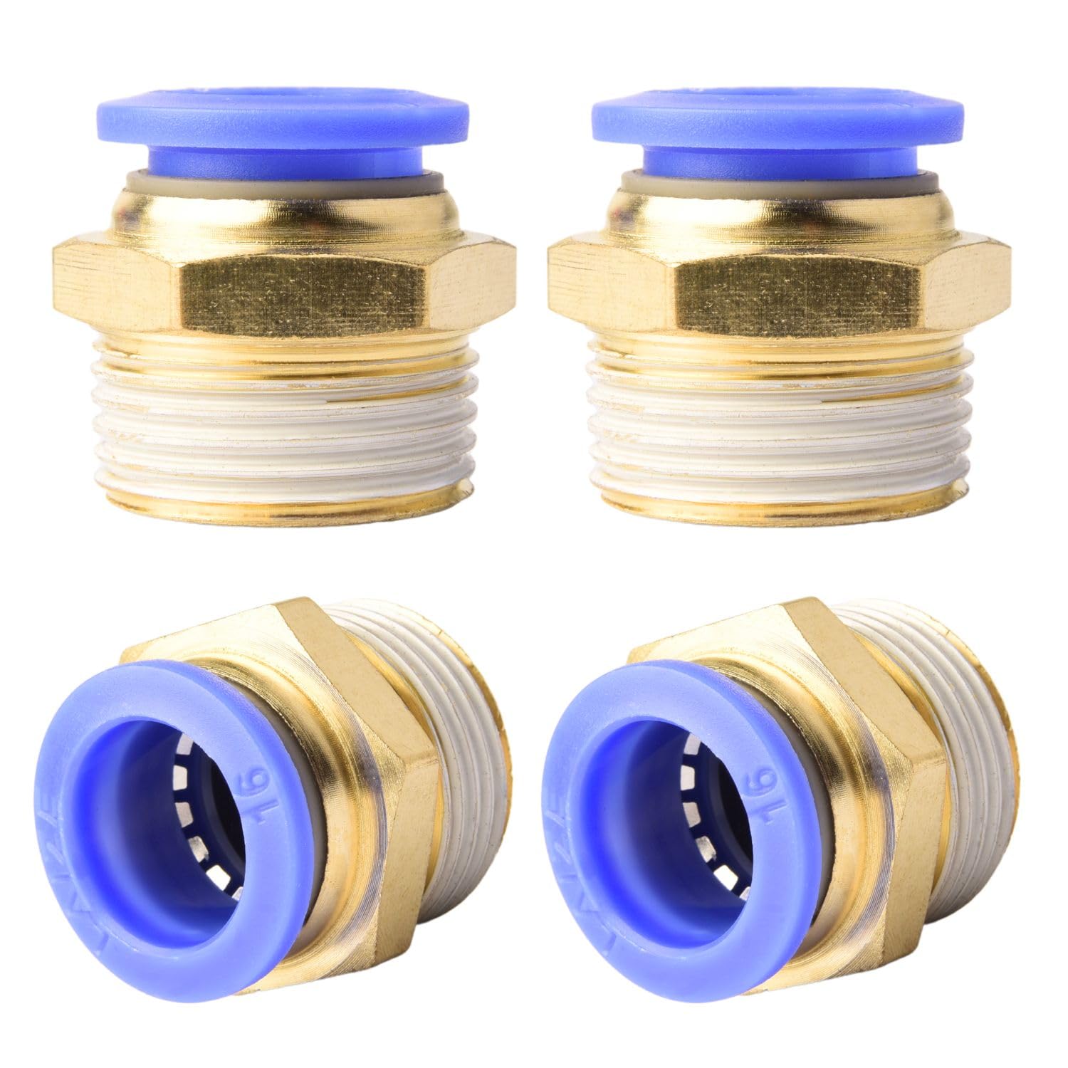 Set of 4 16 mm 3/4' PT Male Thread Straight Push to Connect Fittings Plug-In Hose Pneumatic Quick Connector
