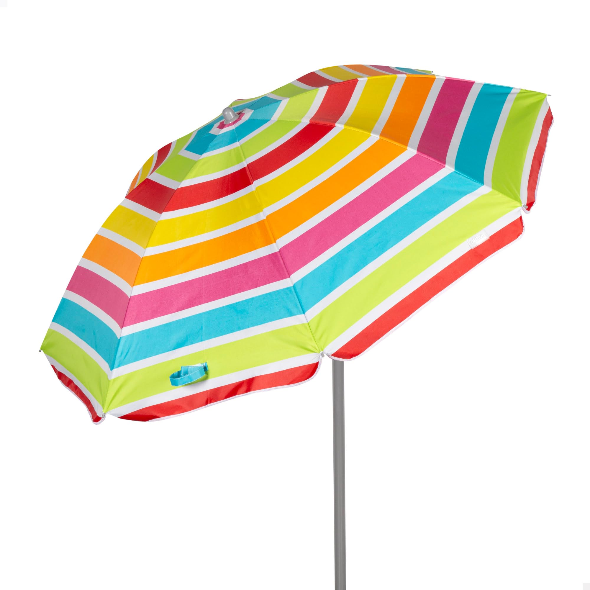 AKTIVE 62360 Sombrilla de Playa, Protección UV50, Inclinable y Regulable en Altura, Mástil Acero, Tejido Poliéster Oxford, 8 Varillas, Incluye Funda Transporte con Asa, 160 cm, Rayas Multicolor