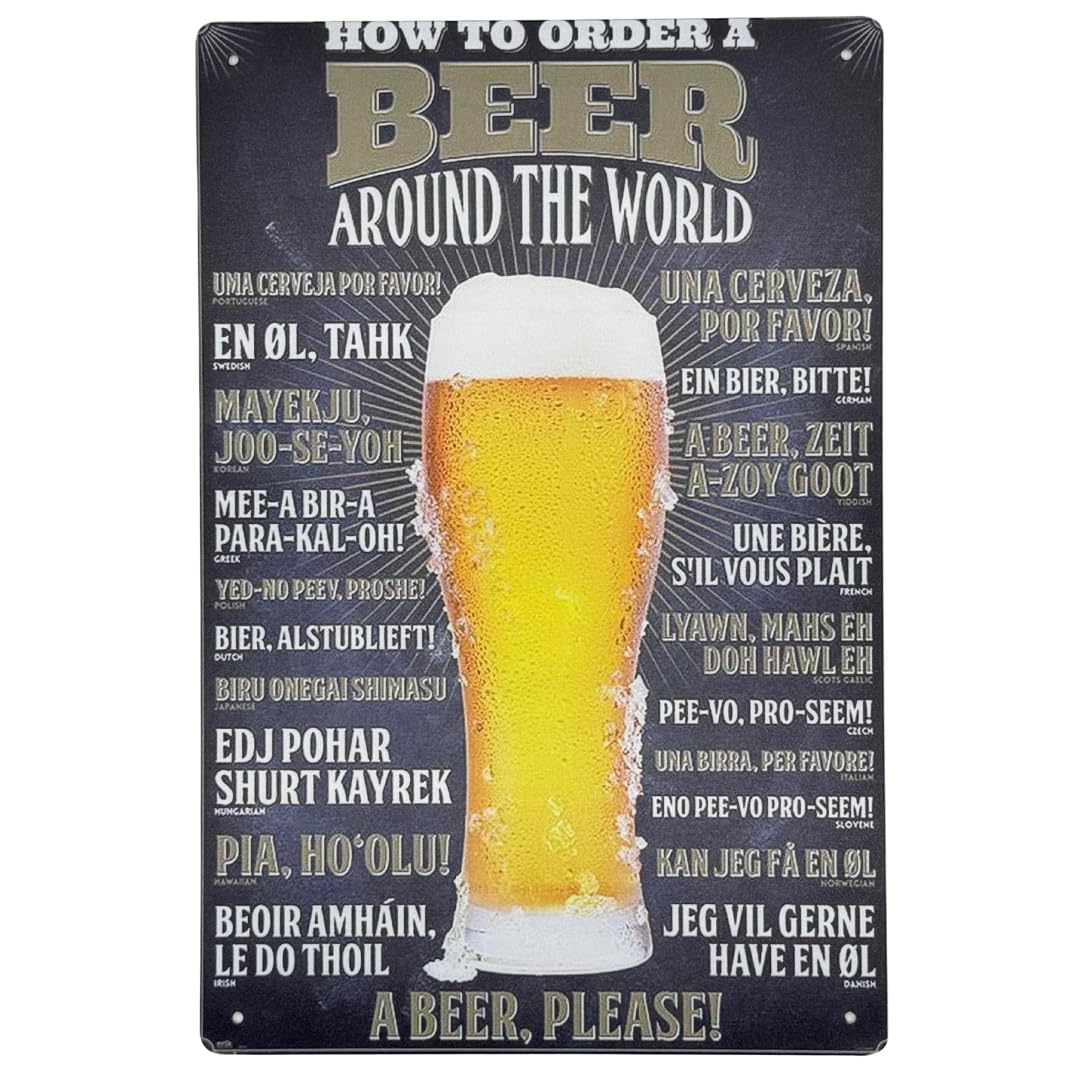 Second Ave Gift Company Earth Tones Second Ave How To Order A Beer Around The World Metal Tin Retro Rectangle Home Bar Pub Wall Sign Plaque 30X20cm
