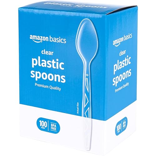 Amazon Basics Disposable Clear Plastic Spoons, Premium Quality, 100 Count, Large Pack