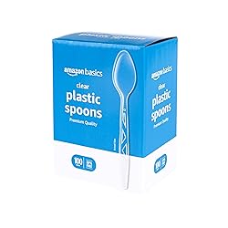 Amazon Basics Disposable Clear Plastic Spoons, Premium Quality, 100 Count, Large Pack