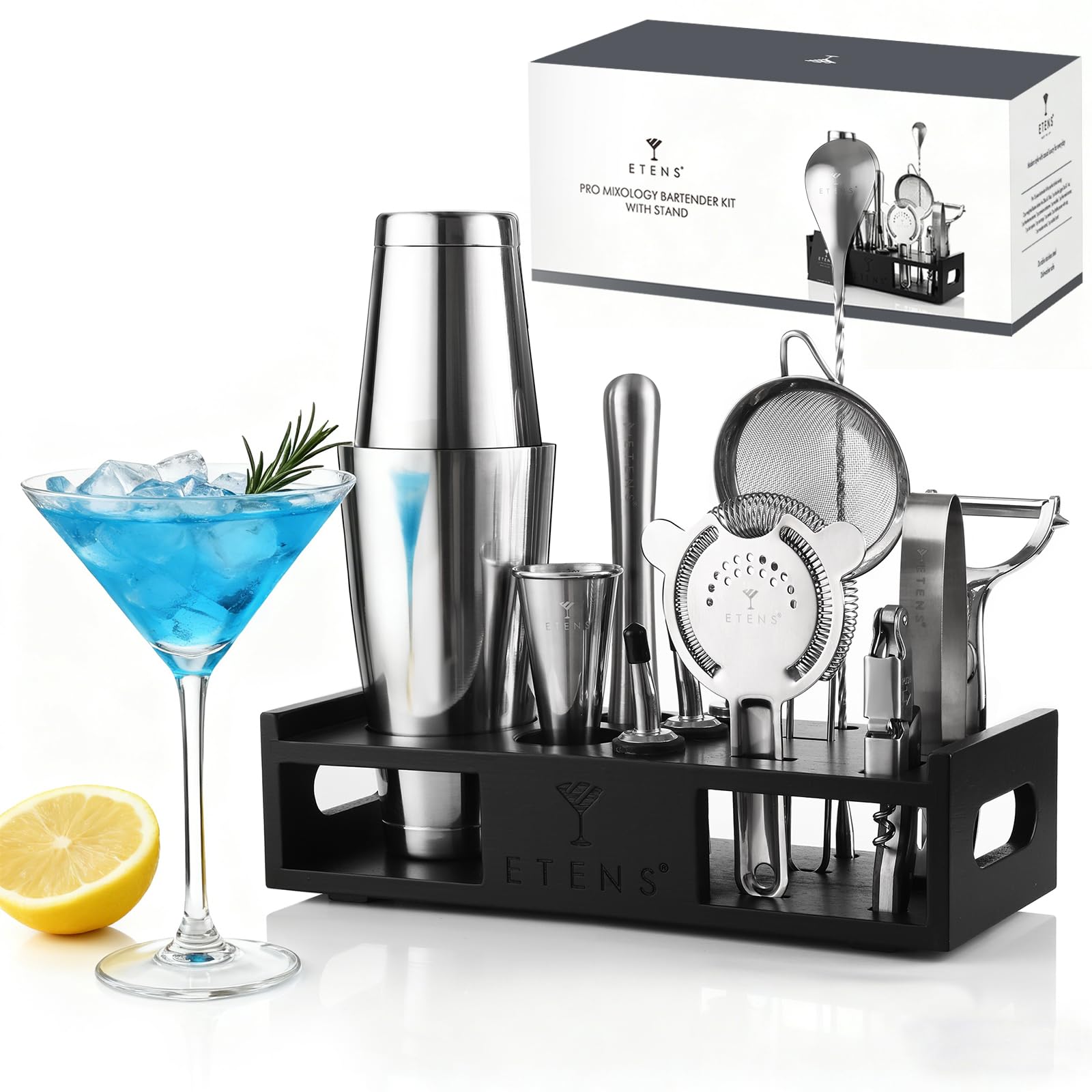 Cocktail-Shaker-Set, Getränkemixer, Bar-Zubehör, 15-teiliges Mixology-Barkeeper-Set enthält Boston-Shaker, japanischen Messbecher, Sieb, Flaschenöffner, Cocktail-Rührlöffel