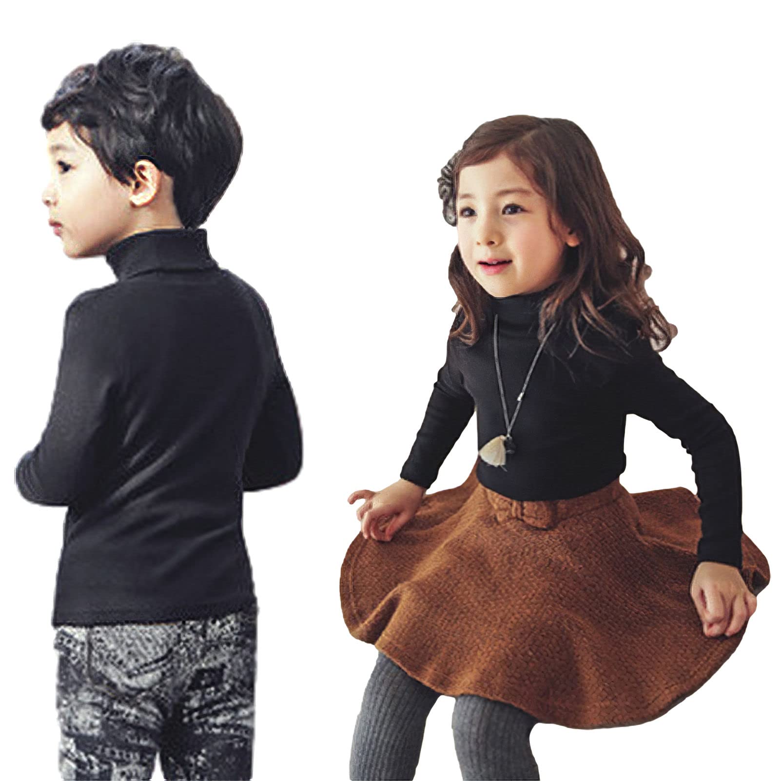 3pcs Garçons Filles Manches Longues Couches de Base Hauts Coupe Ajustée Col Roulé Élastique Décontracté Chandail pour 3-14 Ans