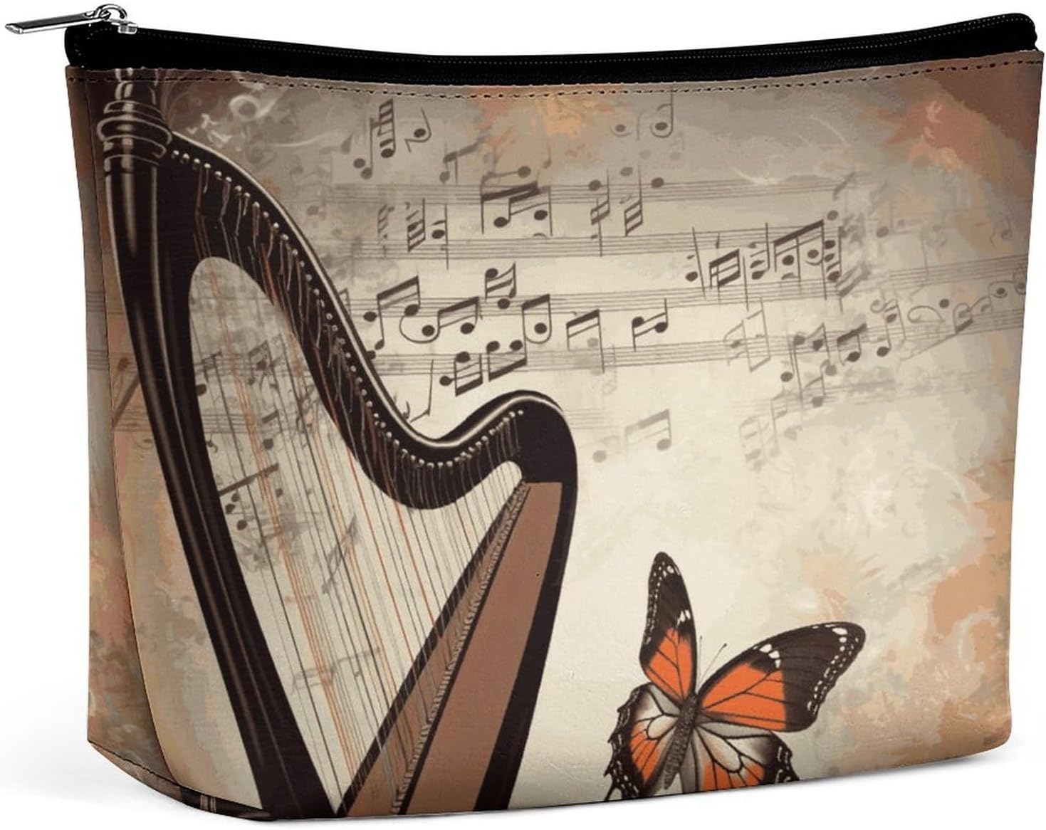 Music Background with Harp And Butterfly Travel Cosmetic Bag Small Makeup Bag,Portable Toiletry Bag Travel Accessories for Women Men